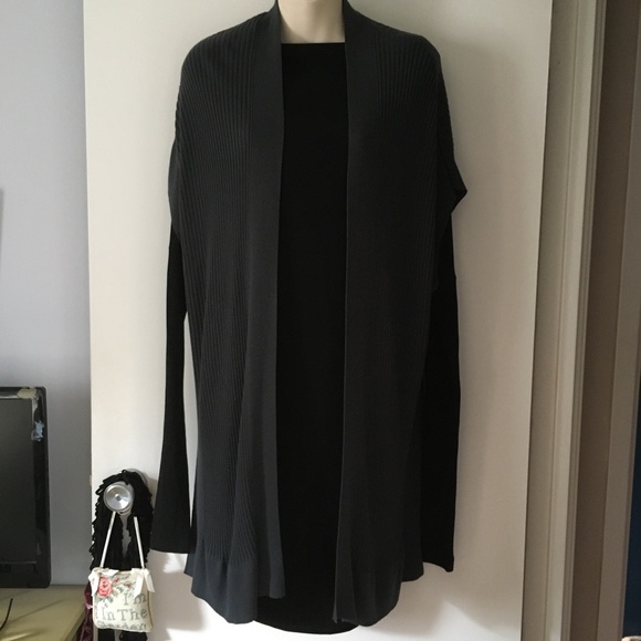 EILEEN FISHER Grey Lyocell Knit Ribbed Long Sleeveless Cardigan Vest S/M - Picture 3 of 6